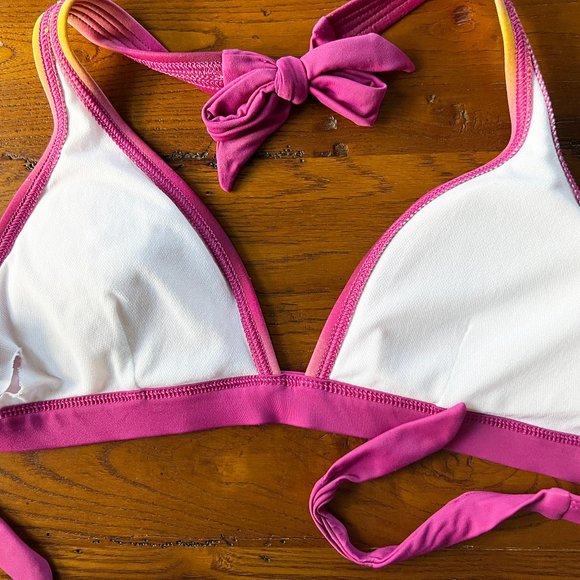 Patagonia Ombré Fuchsia and Lemon/Orange Halter Tie Swim Top Size Medium - Picture 6 of 8